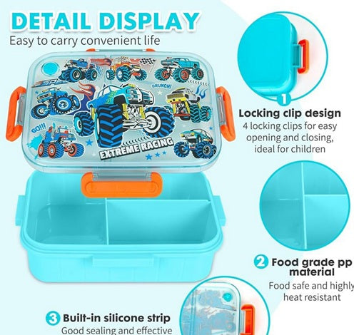 VEST Extreme Racing 3 Compartments Special Edition Happy Bento Box BPA and Phthalates Free 1200 ML School Lunch Box U2135 at Zubaidas Best Online Baby and Kids Store in Pakistan for over 50 years