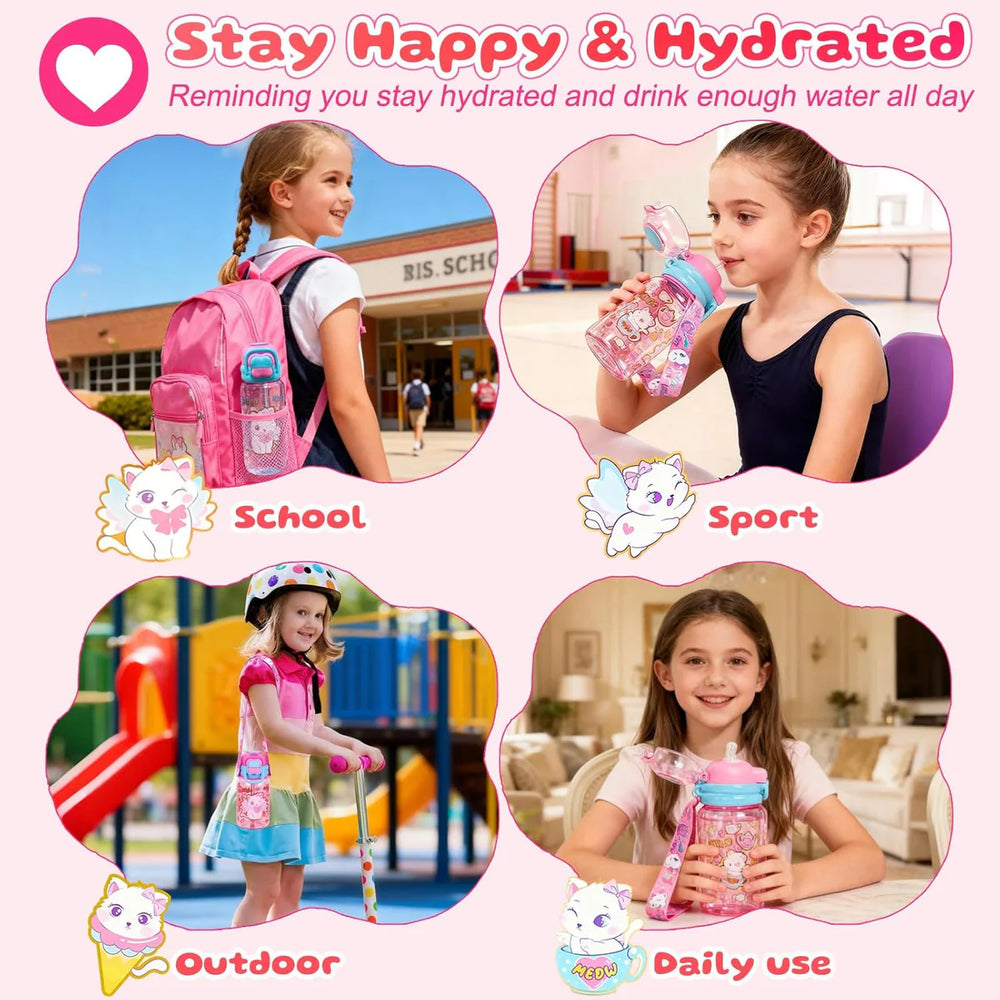 Vest Kitty 600 ml Three Ways One Click Straw Plastic Water Bottle BPA Free U2131 at Zubaidas Official Pakistan