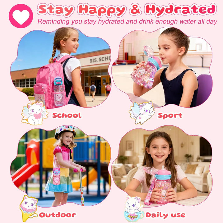 Vest Kitty 600 ml Three Ways One Click Straw Plastic Water Bottle BPA Free U2131 at Zubaidas Official Pakistan