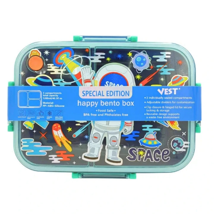 VEST Space 3 Compartments Special Edition Happy Bento Box BPA and Phthalates Free 1200 ML School Lunch Box U2135 at Zubaidas