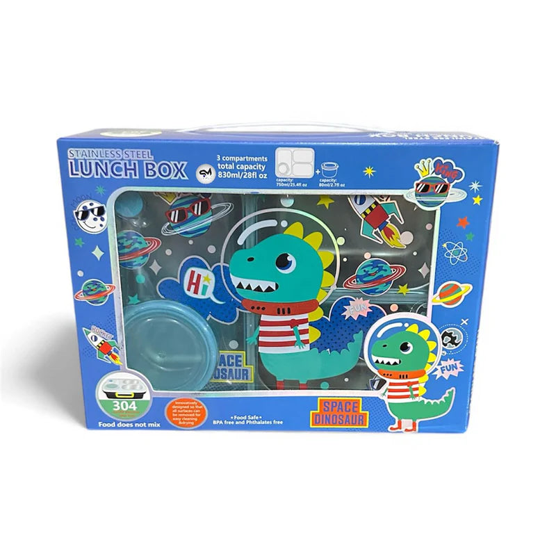 VEST Space Dinosaur Three Compartments Stainless Steel School Lunch Box 800 ML U2087 at Zubaidas