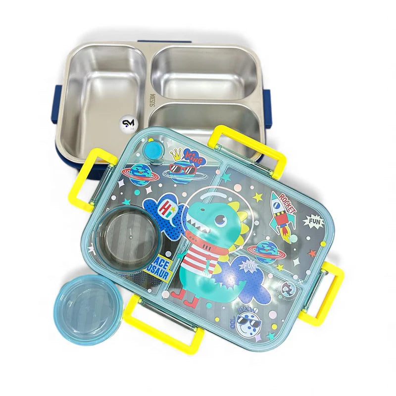 VEST Space Dinosaur Three Compartments Stainless Steel School Lunch Box 800 ML U2087 at Zubaidas