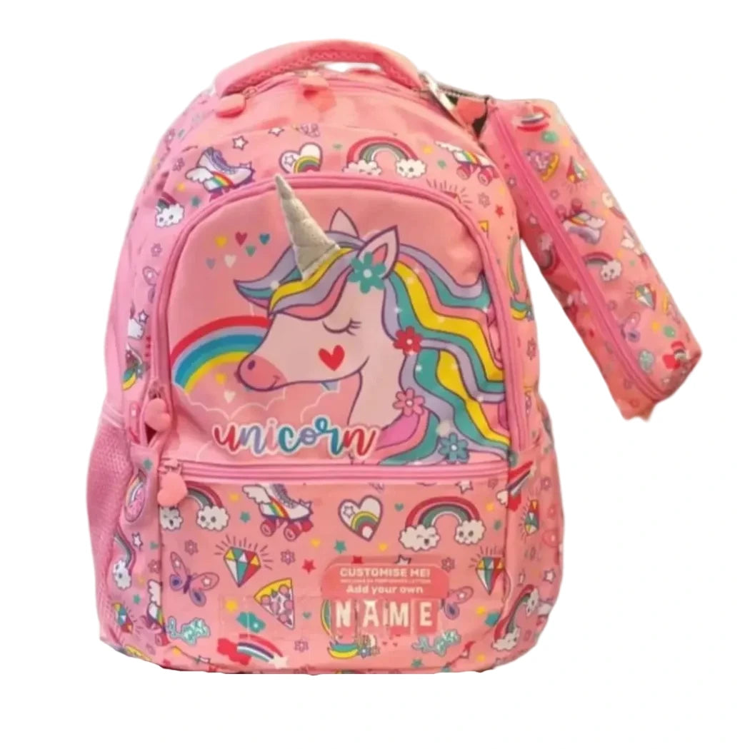 VEST Primary School Bag Pink Unicorn Backpack 16.5 inches with Pencil Case U2081 at Zubaidas