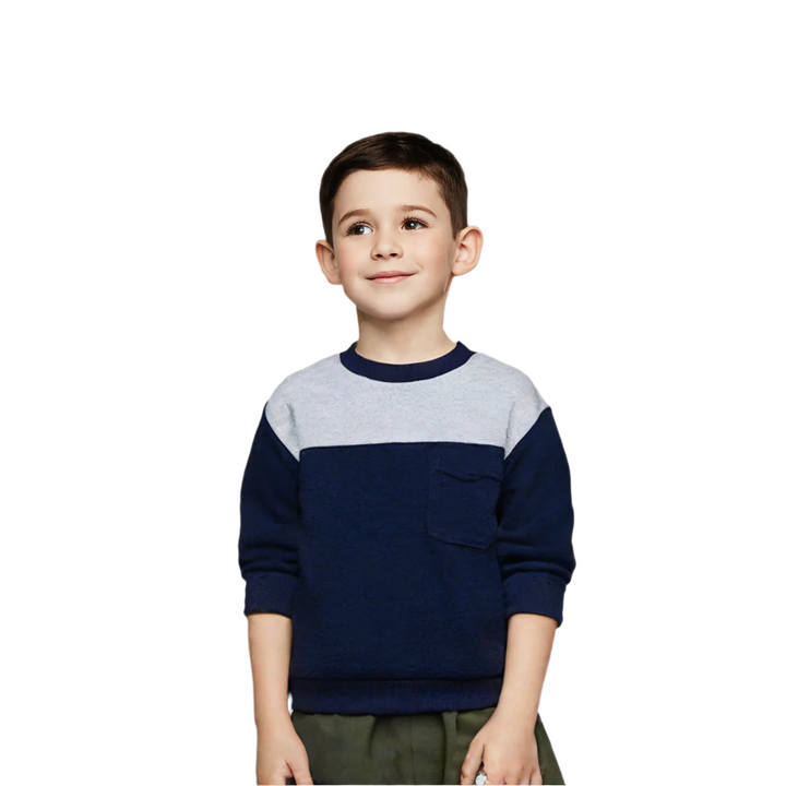 Zubaida's Sweatshirt Cut&Sew Front Pocket Navy Blue for Boys