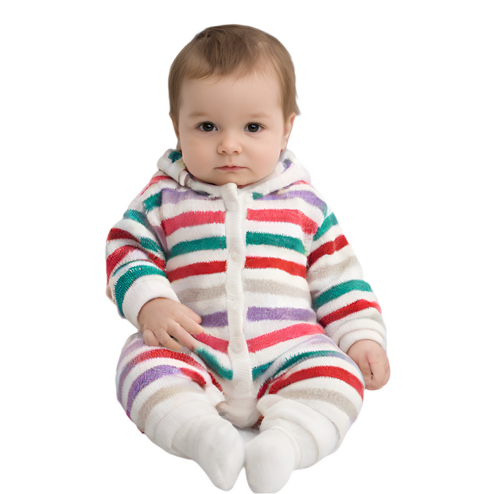 Zubaida's Romper Hooded White Multi Stripes Infant