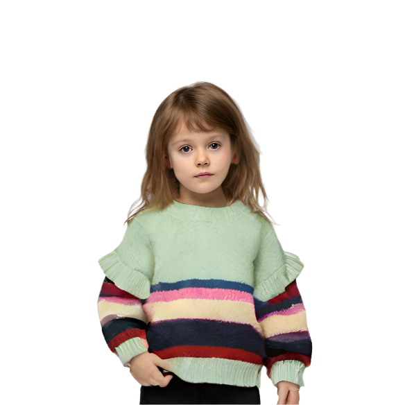 Zubaida's Sweater Multi Stripes Pista for Girls