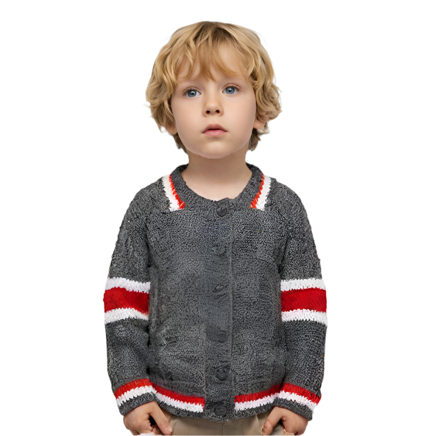 Zubaida's Sweater Front Button Charcoal Base Stripes Toddler