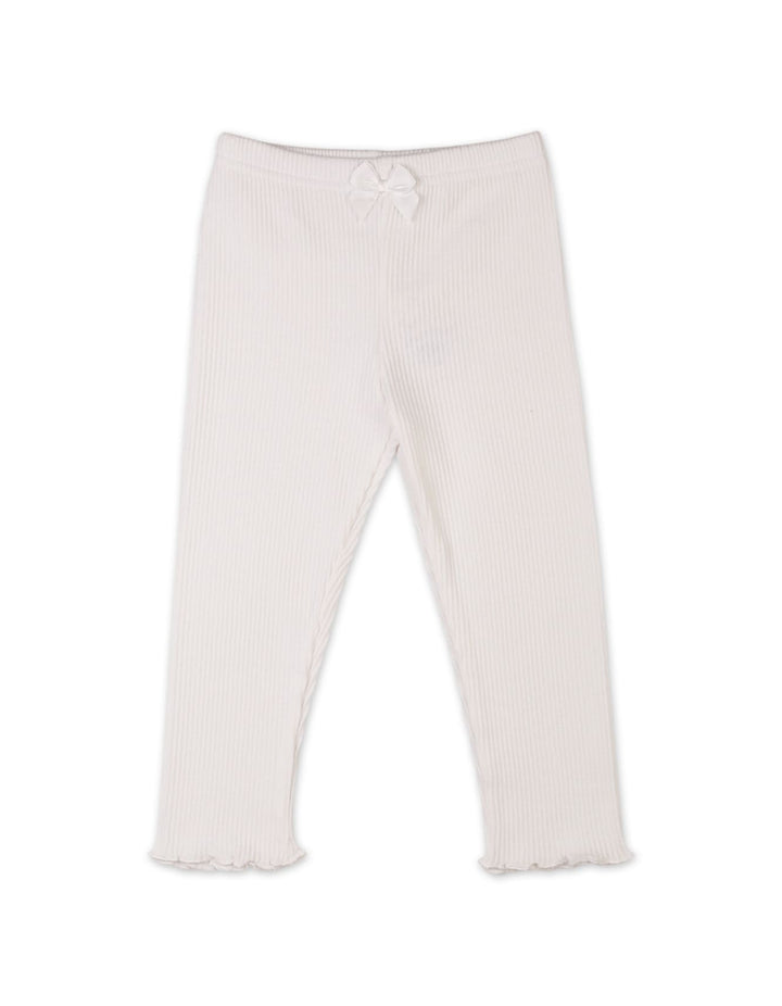 Babies and Young Girls Ribbed Trousers Bambies Bow Off White at Zubaidas