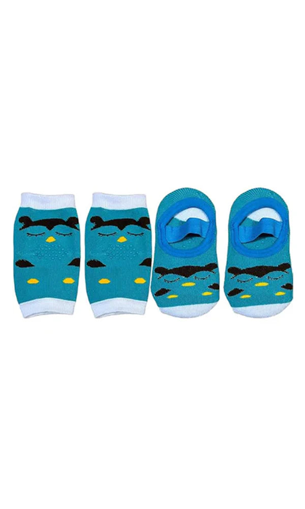 Baby Anti-Slip Knee Pads and Grip Socks Set Green Owl at Zubaidas