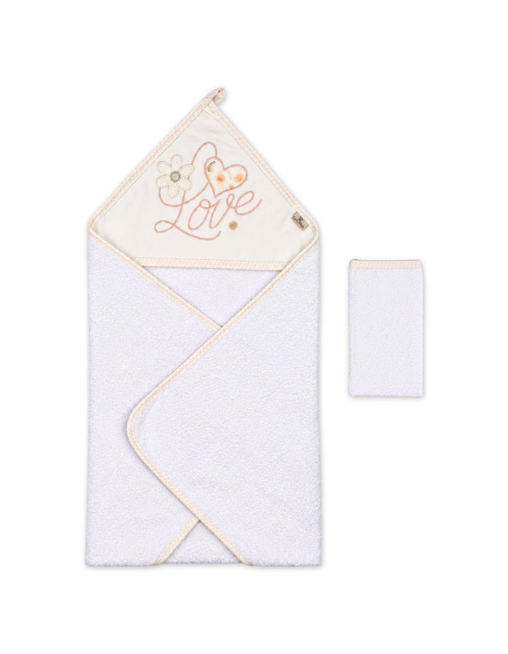 Baby Bath Towel Hooded Love and Heart White and Off White at Zubaidas