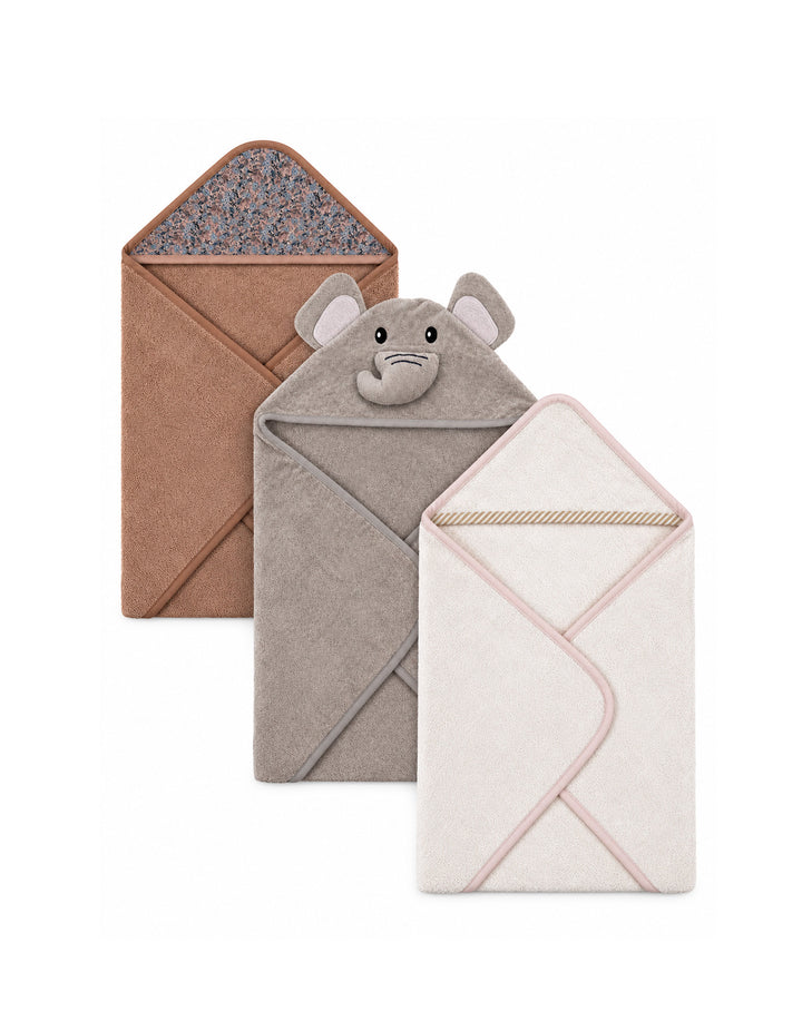 Baby Bath Towel Pack of 3 Elephant Character and Floral Hood Print at Zubaidas
