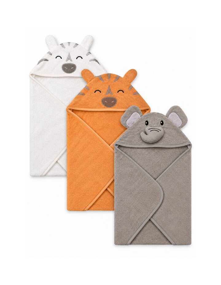 Baby Bath Towel Pack of 3 Tiger and Elephant at Zubaidas