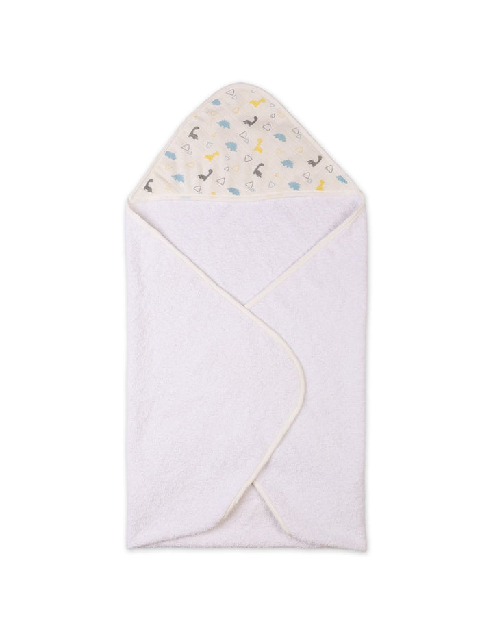 Baby Bath Towels Bambies Dino Hooded Cream and White at Zubaidas
