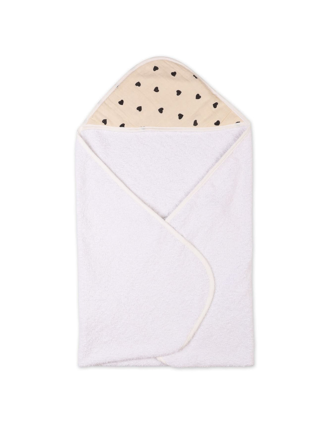 Baby Bathing Towels Bambies Heart Printed Hooded White and Beige at Zubaidas