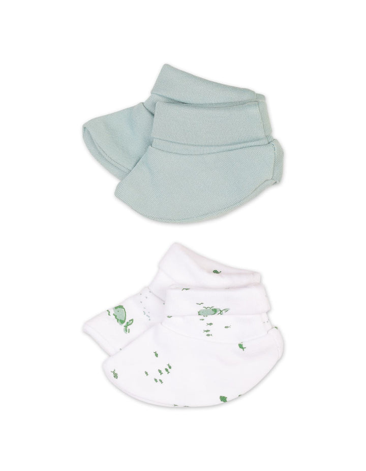 Baby Booties Pack of 2 Bambies Marine Green and Printed White at Zubaidas