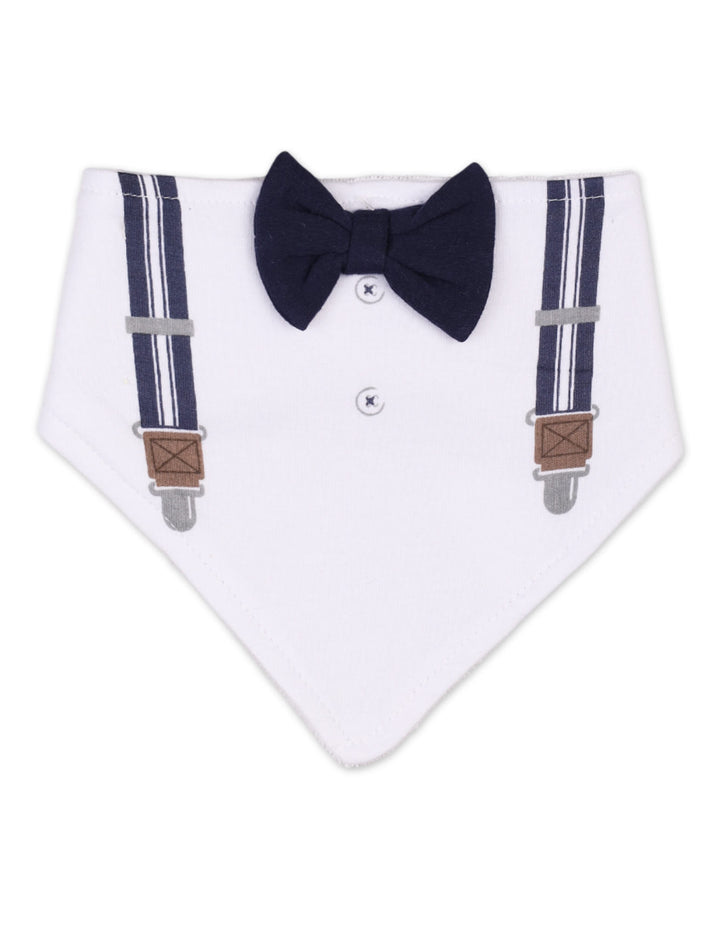 Baby Boy 3 Pcs Cap Bib and Socks Set Suspender Print White at Zubaidas Official Pakistan