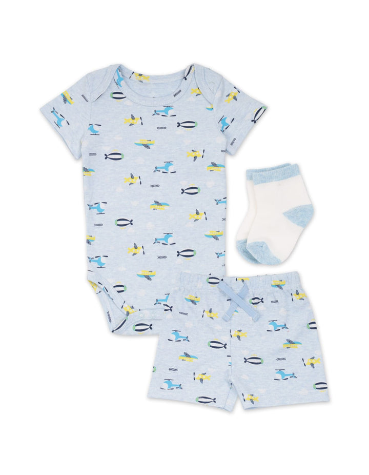 Baby Boy 3 Pcs Summer Outfit Aviation Adventure at Zubaidas