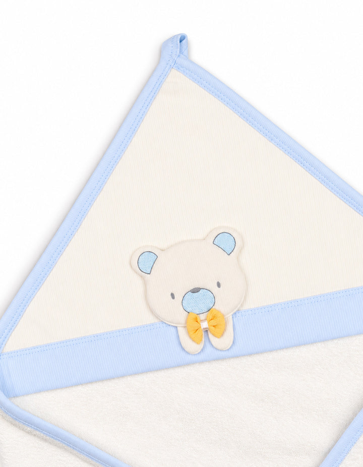 Baby Boy Bath Towel Hooded Bear Off White and Light Blue at Zubaidas Official Pakistan
