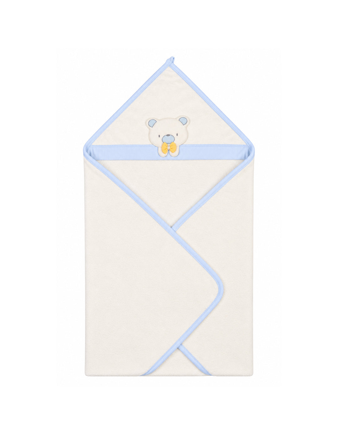 Baby Boy Bath Towel Hooded Bear Off White and Light Blue at Zubaidas