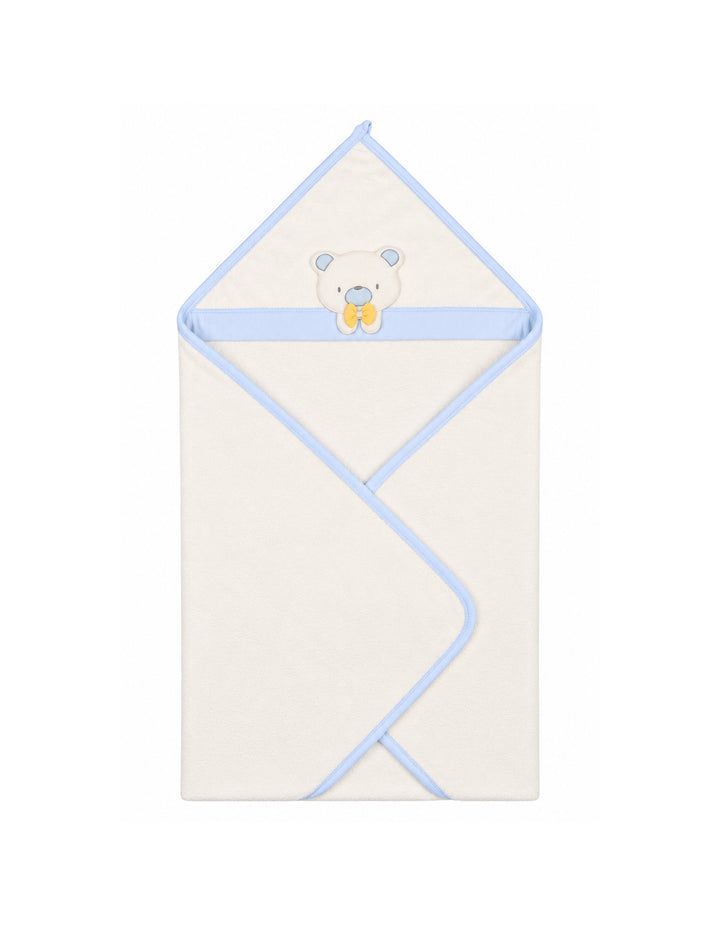 Baby Boy Bath Towel Hooded Bear Off White and Light Blue at Zubaidas