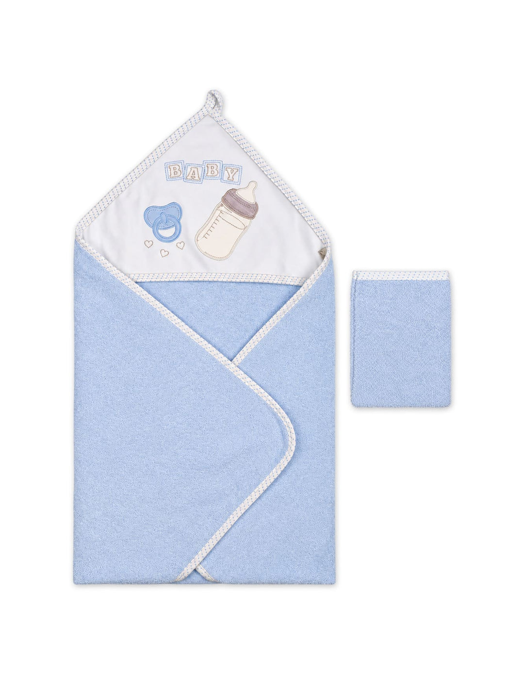 Baby Boy Bath Towel Hooded Blue and White at Zubaidas