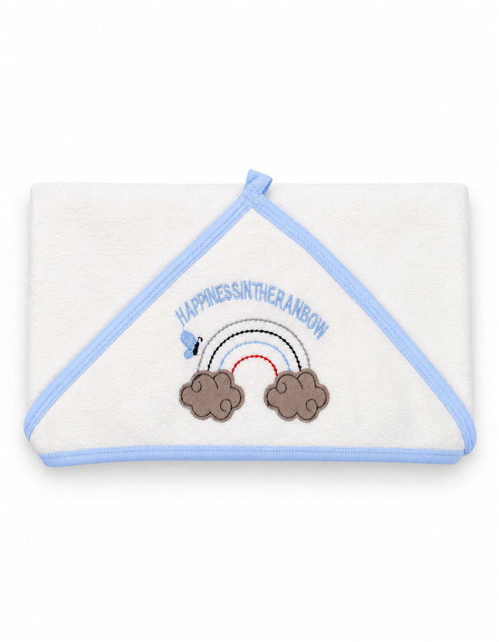 Baby Boy Bath Towel Hooded Rainbow White and Blue at Zubaidas Best Online Baby and Kids Store in Pakistan