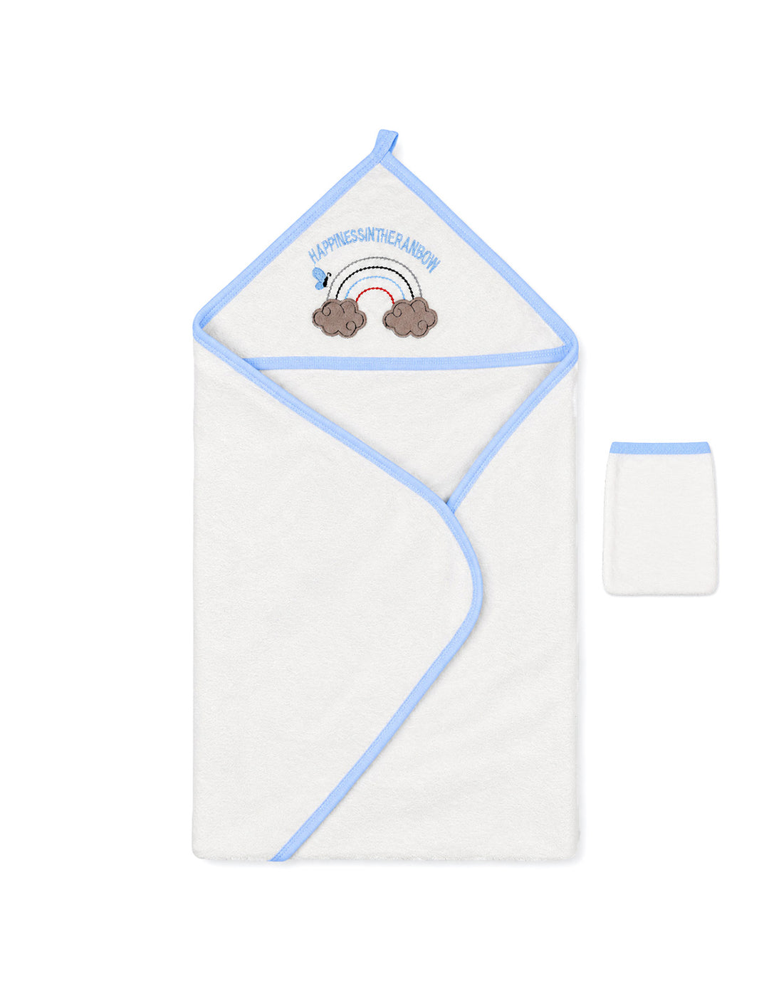 Baby Boy Bath Towel Hooded Rainbow White and Blue at Zubaidas