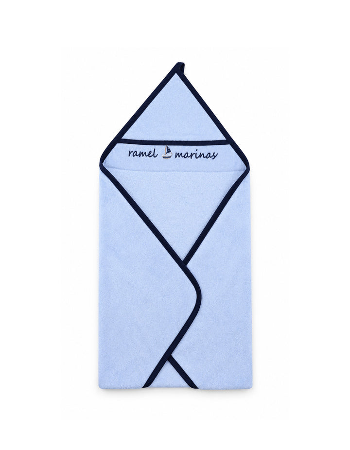 Baby Boy Bath Towel Hooded Sailboat Light Blue and Navy at Zubaidas Official Pakistan