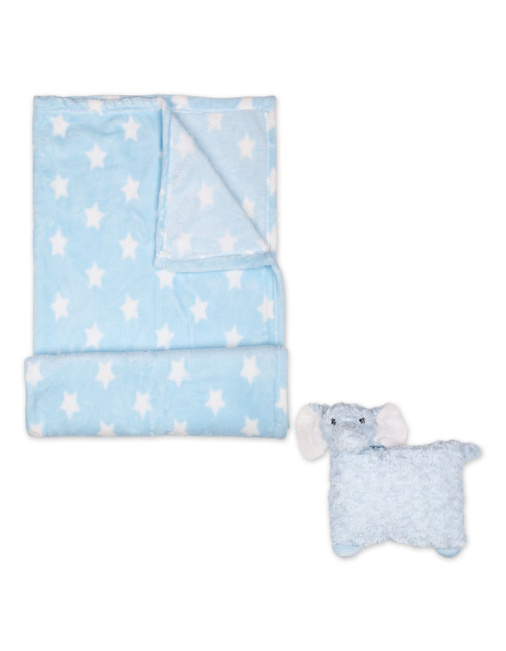 Baby Boy Blanket and Pillow Set Star Light Blue and White at Zubaidas
