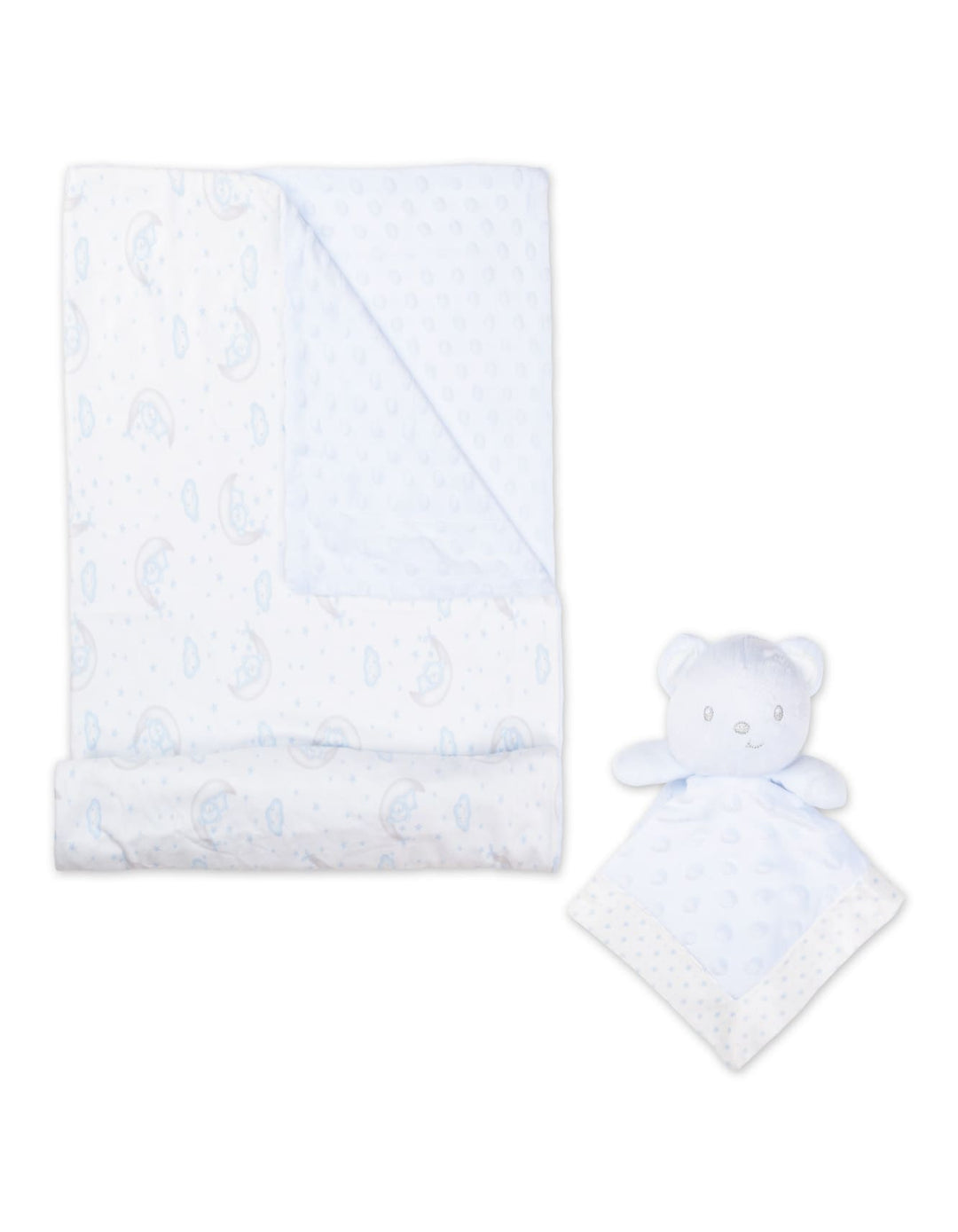 Baby Boy Blanket Minky Dots Night Sky with Soft Toy Bear Blue at Zubaidas