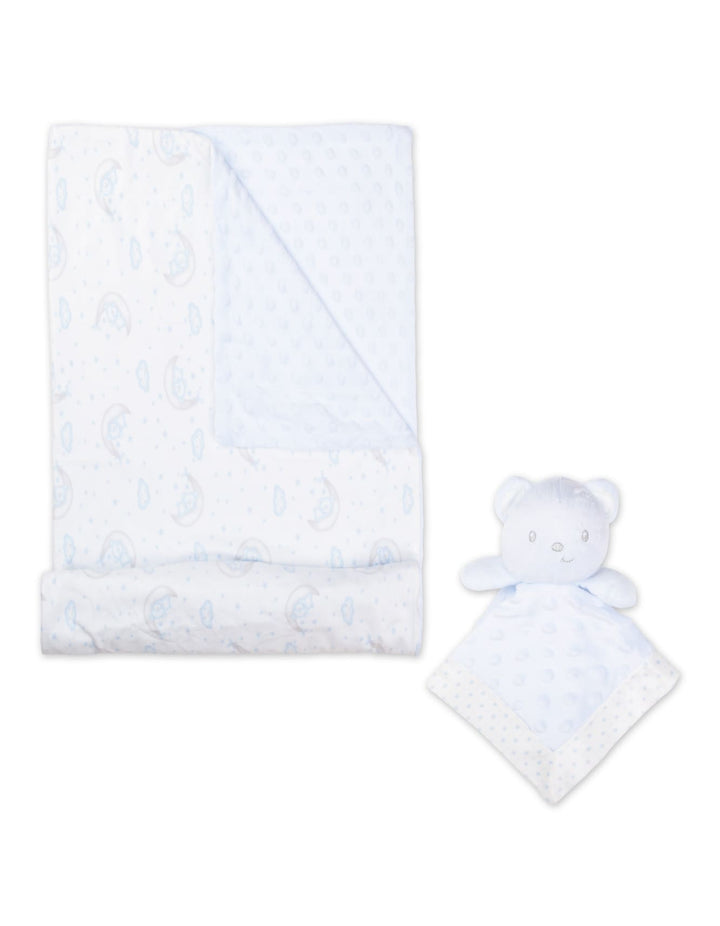 Baby Boy Blanket Minky Dots Night Sky with Soft Toy Bear Blue at Zubaidas