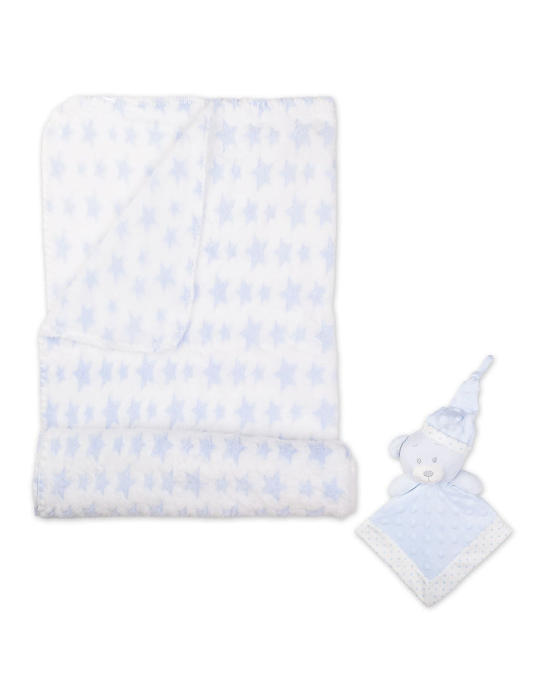 Baby Boy Blanket with Soft Toy Bear Blue Stars at Zubaidas