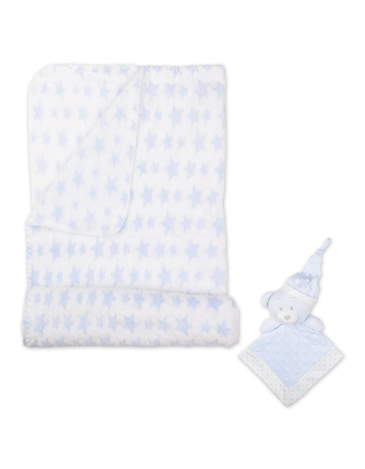 Baby Boy Blanket with Soft Toy Bear Blue Stars at Zubaidas