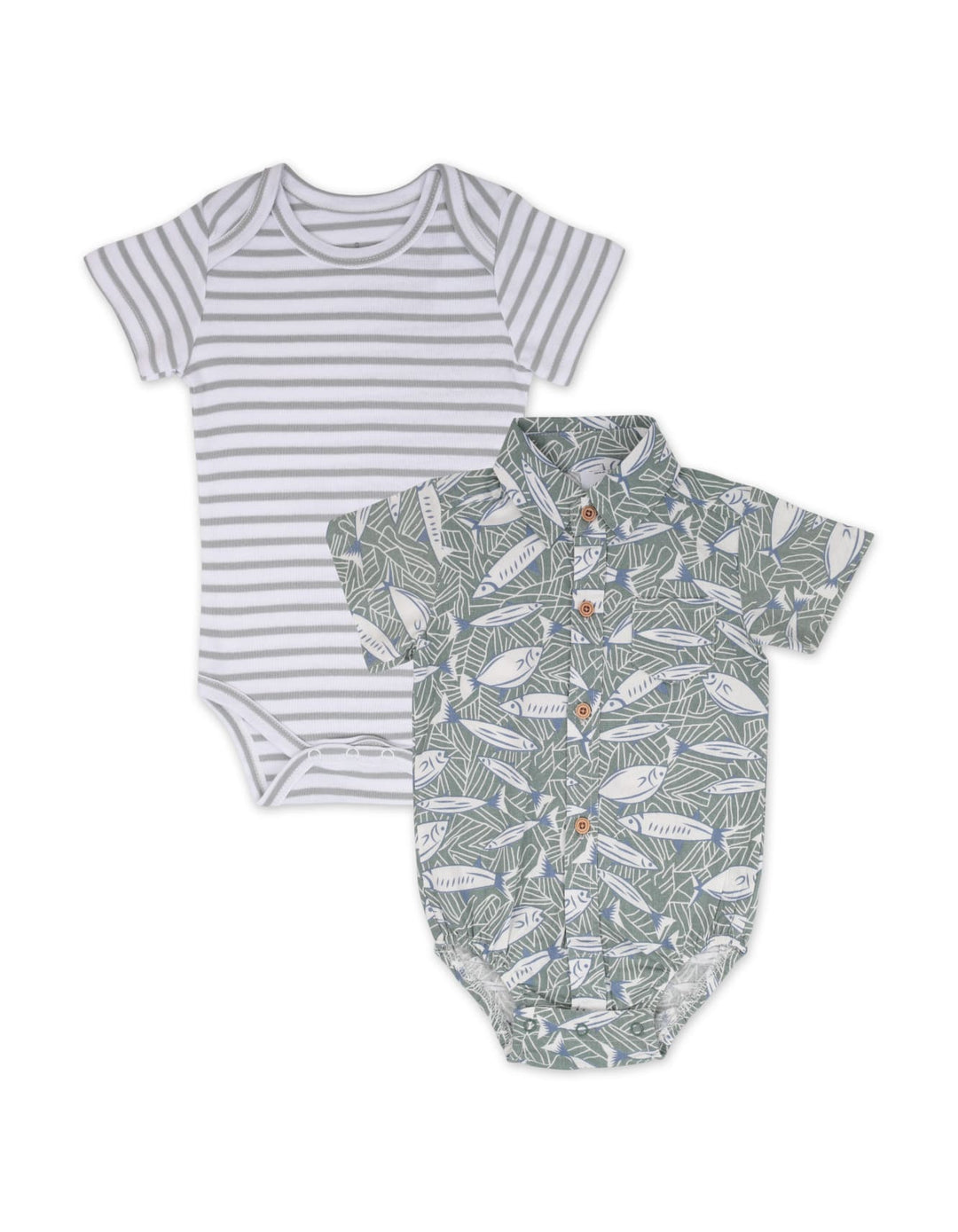 Baby Boy Bodysuit Pack of 2 Fish Print and Striped at Zubaidas