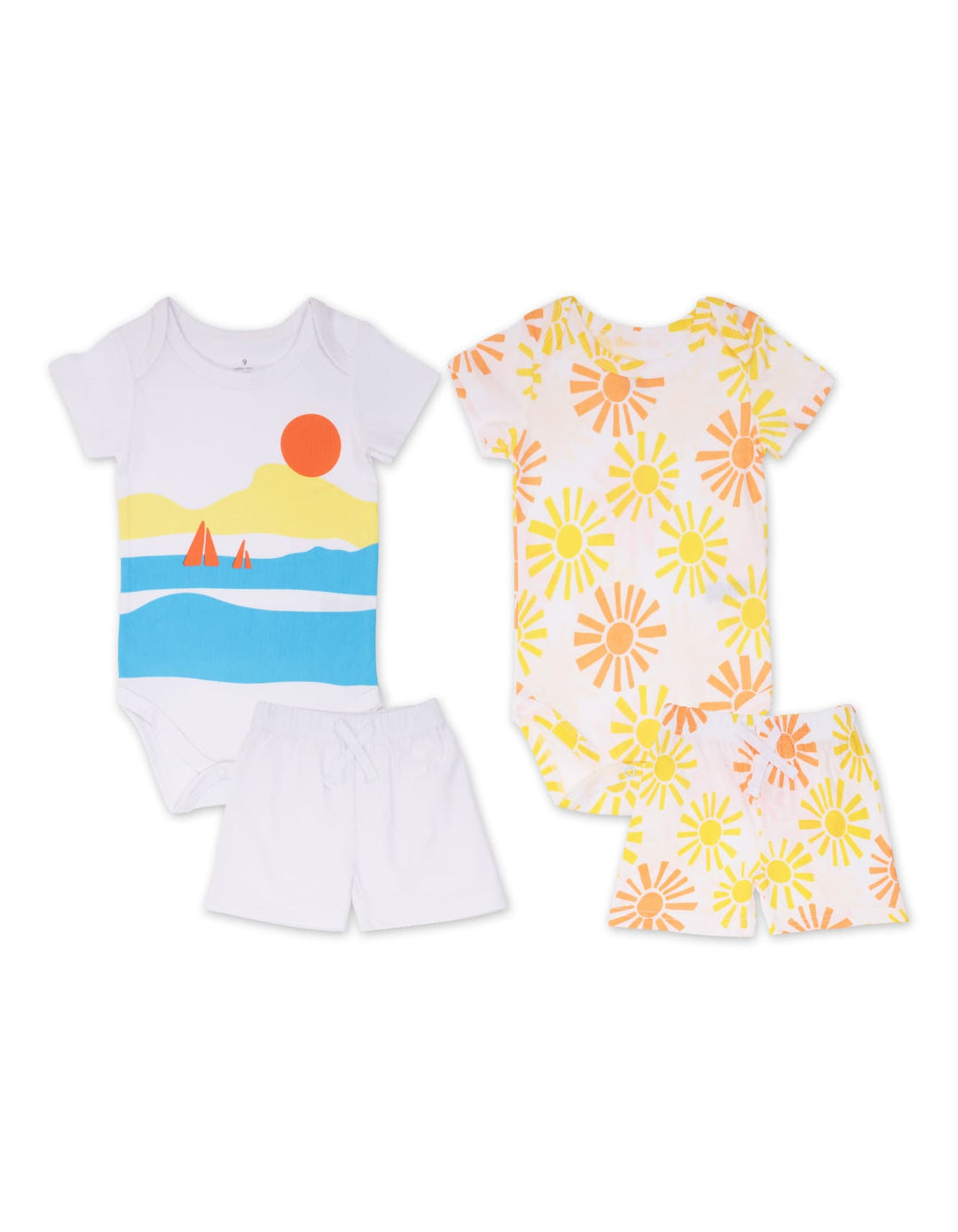 Baby Boy Bodysuit with Shorts 4 Pcs Set White and Yellow at Zubaidas