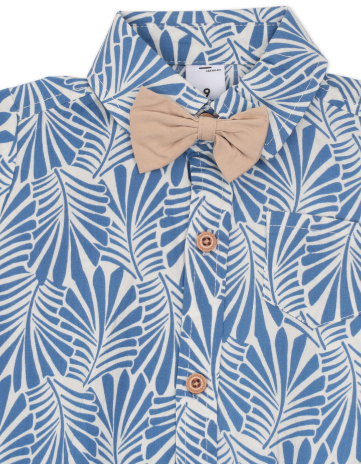 Baby Boy Bodysuit with Shorts Bowtie and Hat 4 Pcs Set Leaf Print at Zubaidas