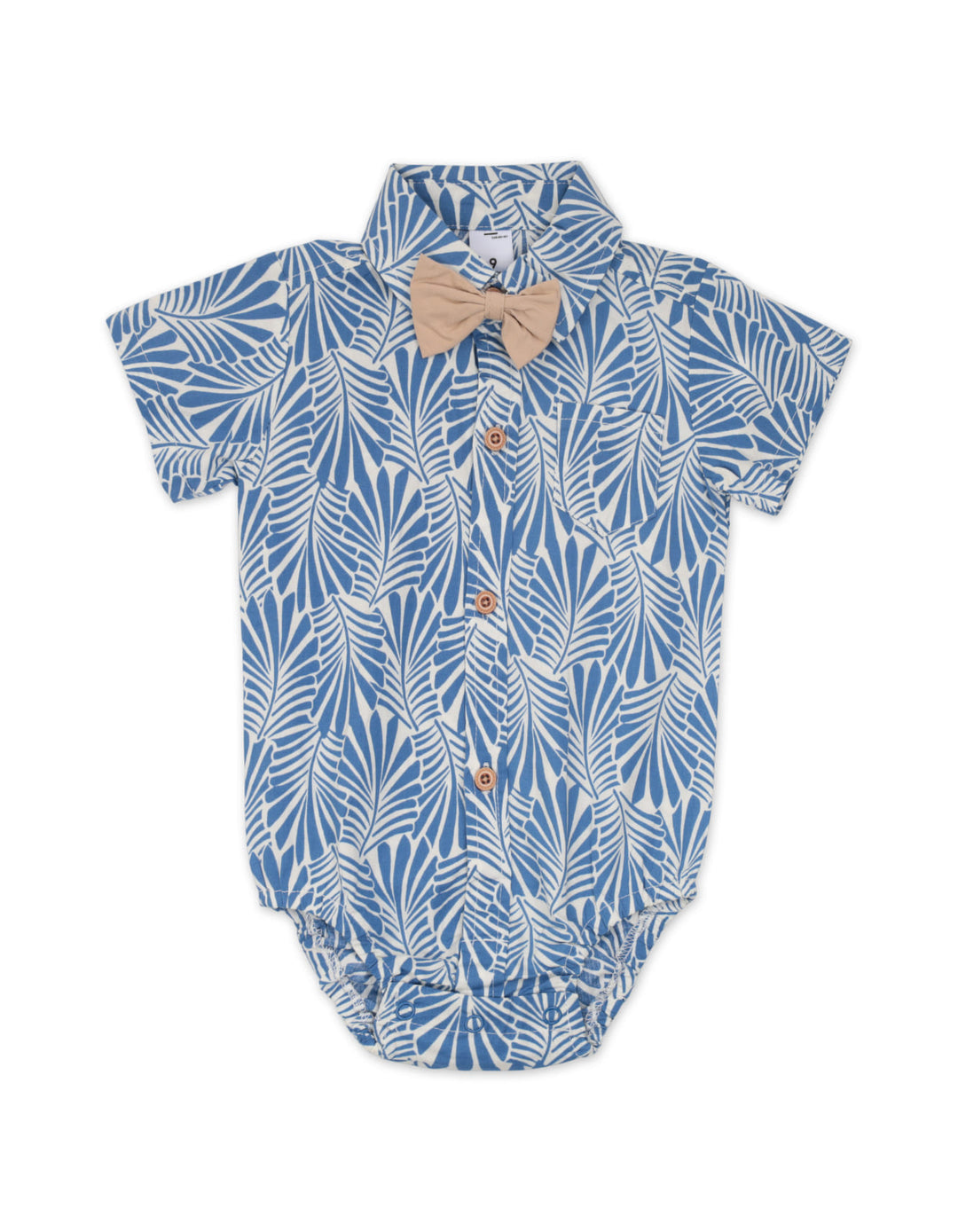 Baby Boy Bodysuit with Shorts Bowtie and Hat 4 Pcs Set Leaf Print at Zubaidas