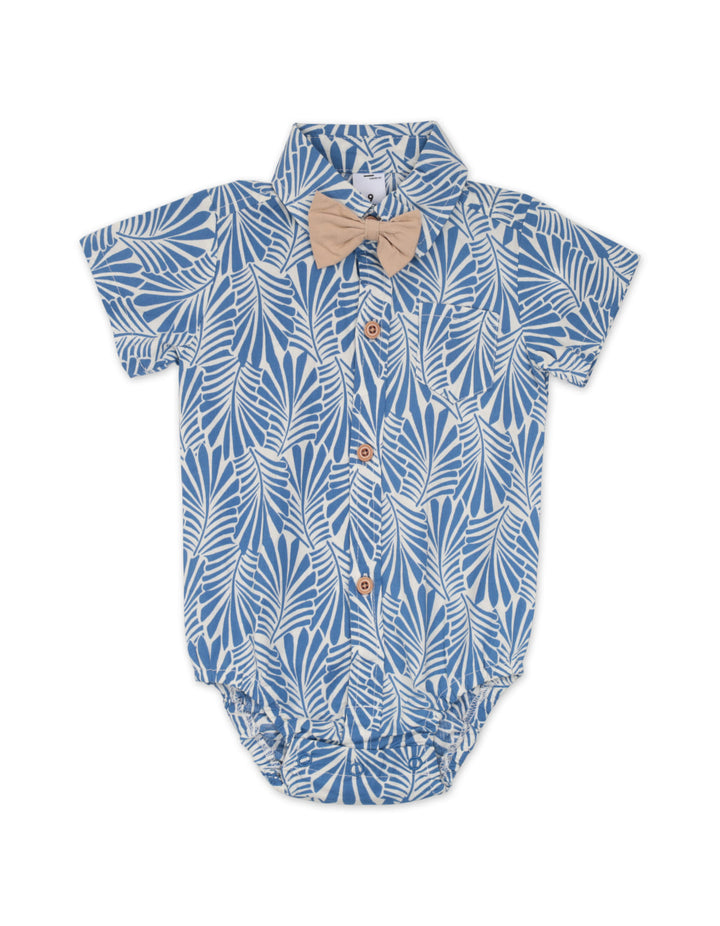 Baby Boy Bodysuit with Shorts Bowtie and Hat 4 Pcs Set Leaf Print at Zubaidas