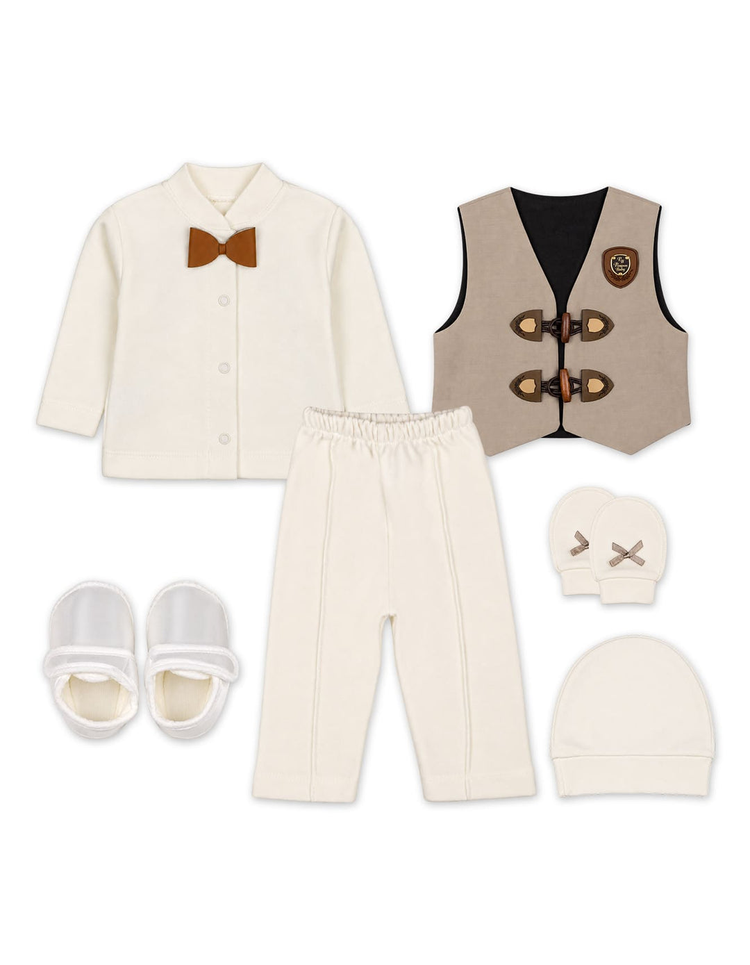 Baby Boy Clothing Gift Set 6 Pcs Beige and White at Zubaidas