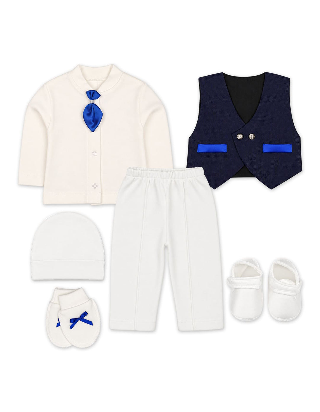 Baby Boy Gift Set 6 Pcs White and Navy at Zubaidas