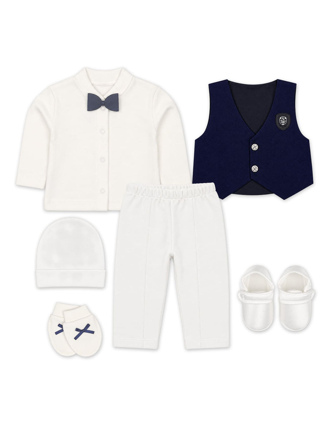 Baby Boy Gift Set 6 Pcs White and Navy Blue at Zubaidas
