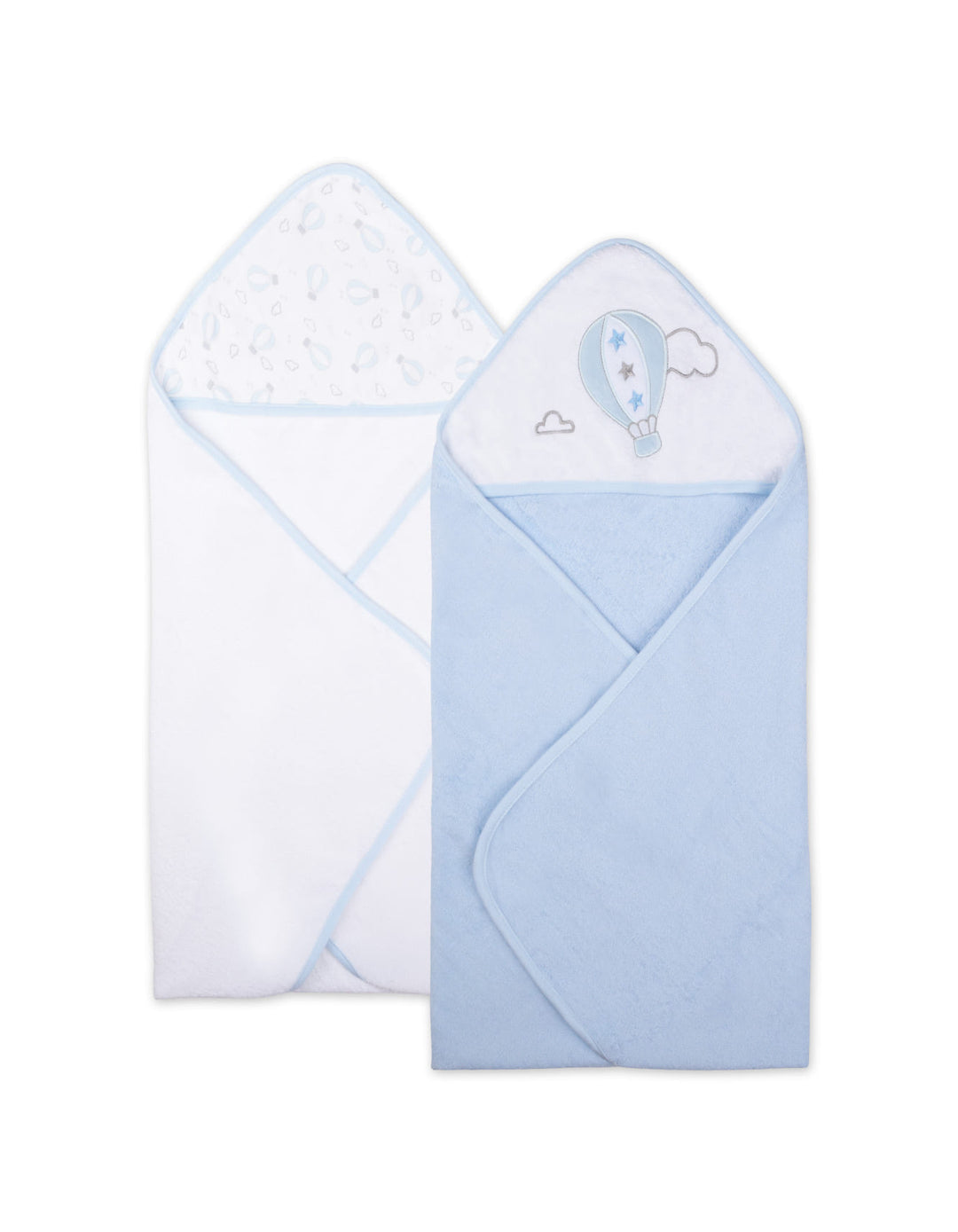 Baby Boy Hooded Bath Towel Pack of 2 Air Balloon Blue and White at Zubaidas