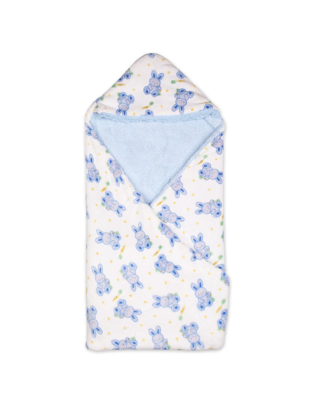 Baby Boy Hooded Swaddle Blanket Bunny White and Light Blue at Zubaidas