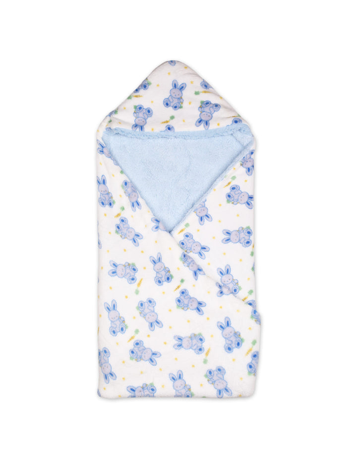 Baby Boy Hooded Swaddle Blanket Bunny White and Light Blue at Zubaidas