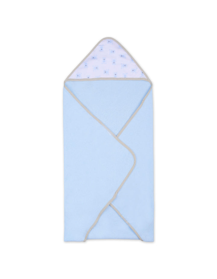 Baby Boy Hooded Towel and Washcloth Set Bear Blue and White at Zubaidas Official Pakistan