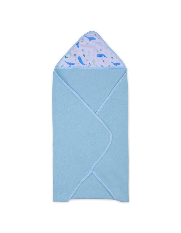 Baby Boy Hooded Towel and Washcloth Set Whale Light Blue and White at Zubaidas Best Online Baby Store in Pakistan