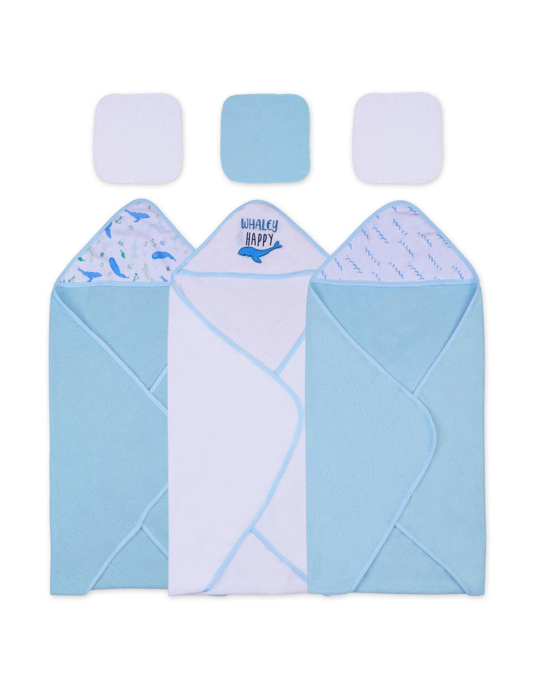 Baby Boy Hooded Towel and Washcloth Set Whale Light Blue and White at Zubaidas Pakistan