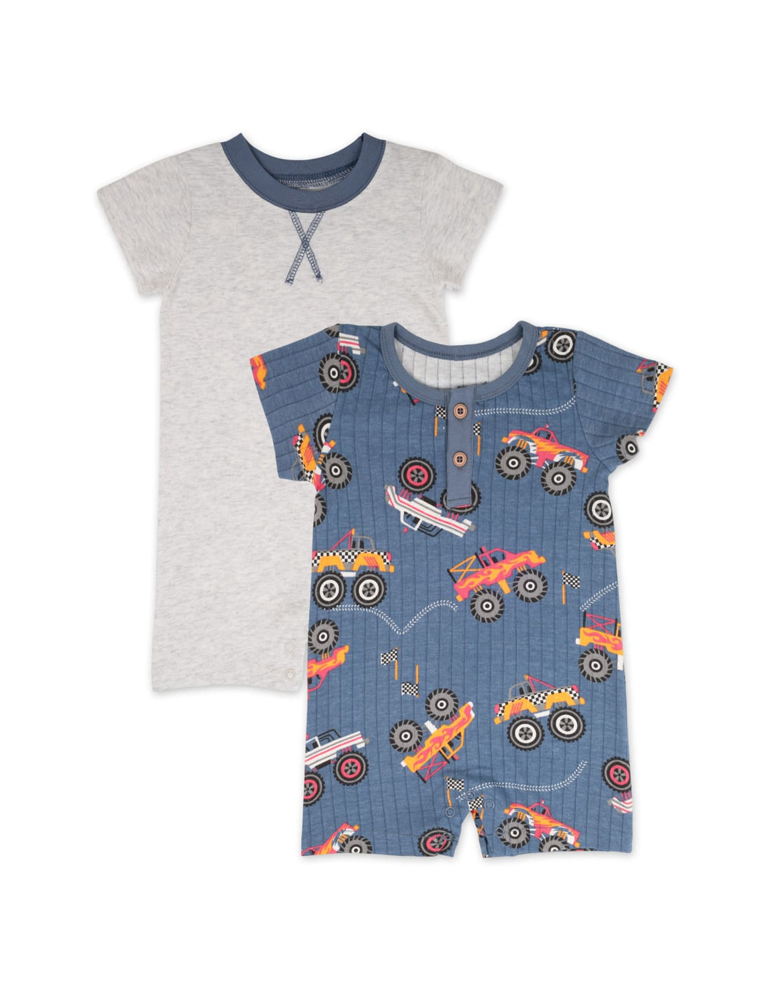 Baby Boy Jumpsuit Pack of 2 Monster Truck and Heather Grey at Zubaidas
