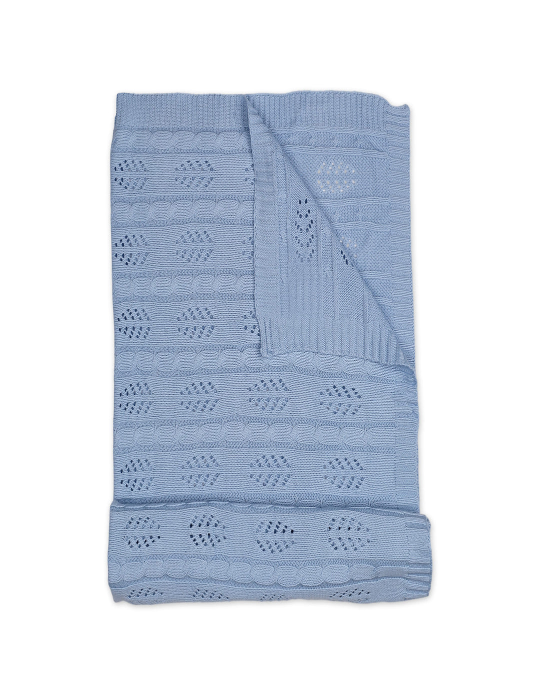 Baby Boy Knit Blanket Leaf Blue at Zubaidas
