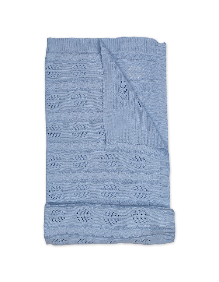Baby Boy Knit Blanket Leaf Blue at Zubaidas